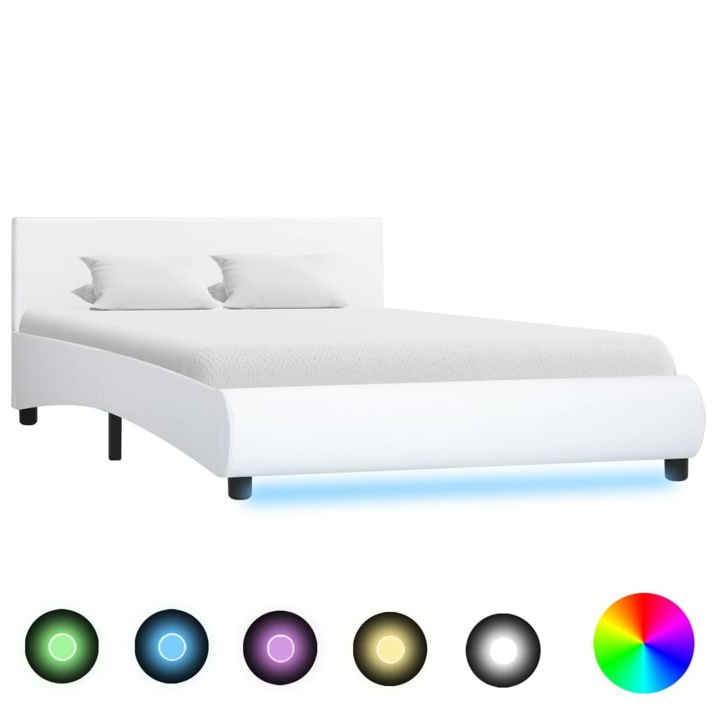 Sengestel med LED 140x200 cm kunstlæder hvid
