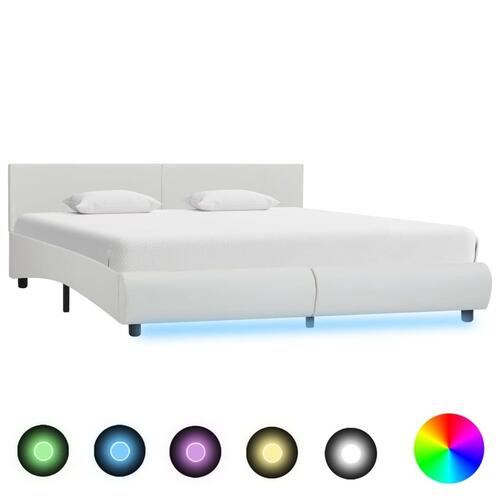 Sengestel med LED 160x200 cm kunstlæder hvid