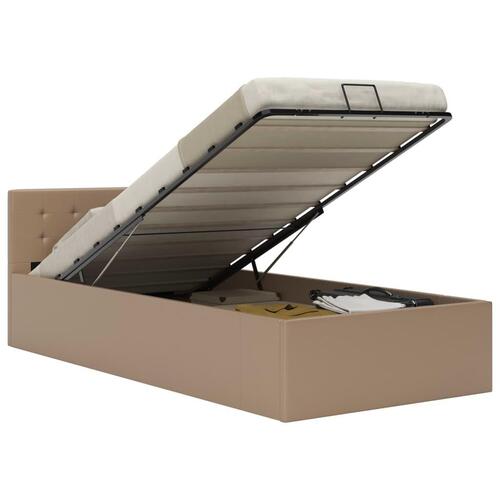 Hydraulisk opbevaringsseng 100 x 200 cm kunstlæder cappuccino