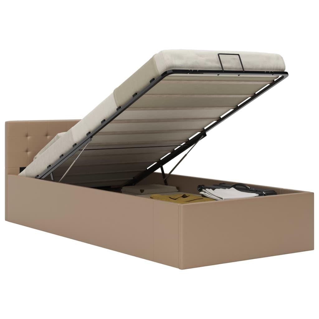 Hydraulisk opbevaringsseng 100 x 200 cm kunstlæder cappuccino