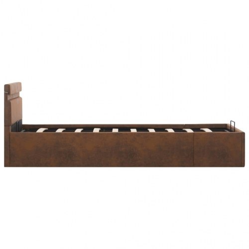 Hydraulisk opbevaringsseng med LED 90x200 cm stof brun