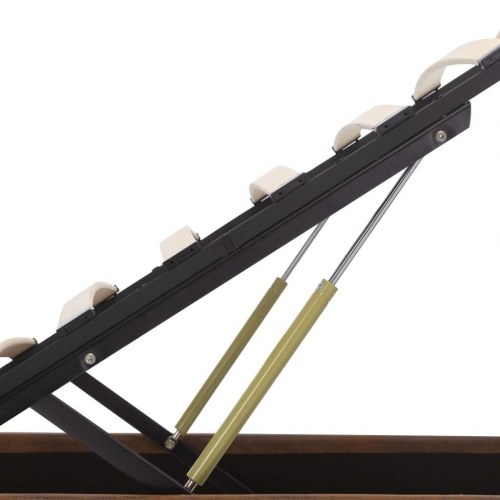 Hydraulisk opbevaringsseng med LED 90x200 cm stof brun