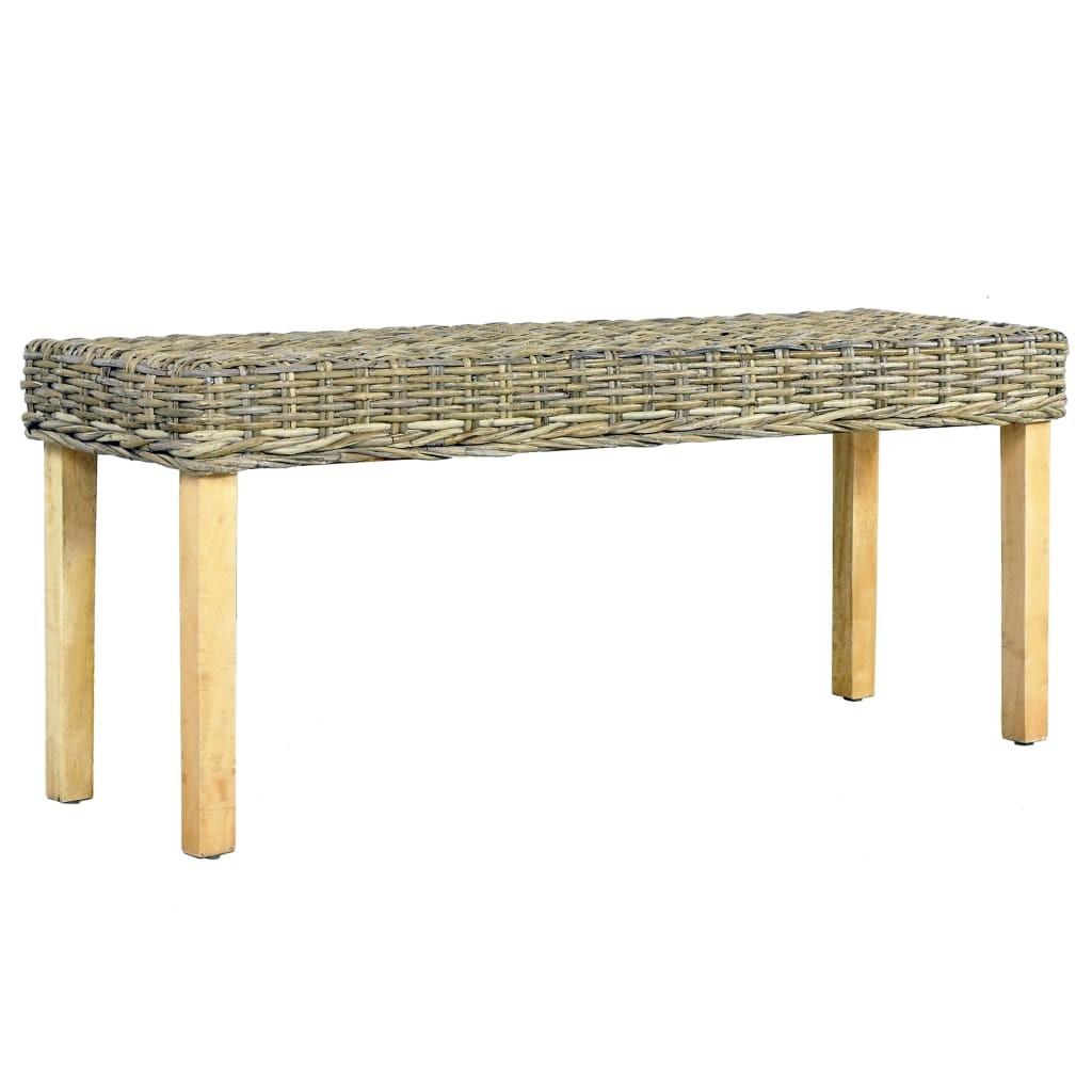 bænk 110 cm naturlig kubu-rattan massivt mahognitræ