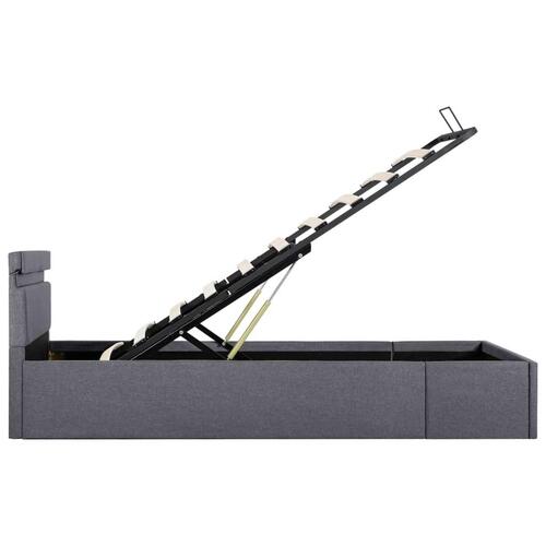 Hydraulisk opbevaringsseng med LED 90x200 cm stof mørkegrå
