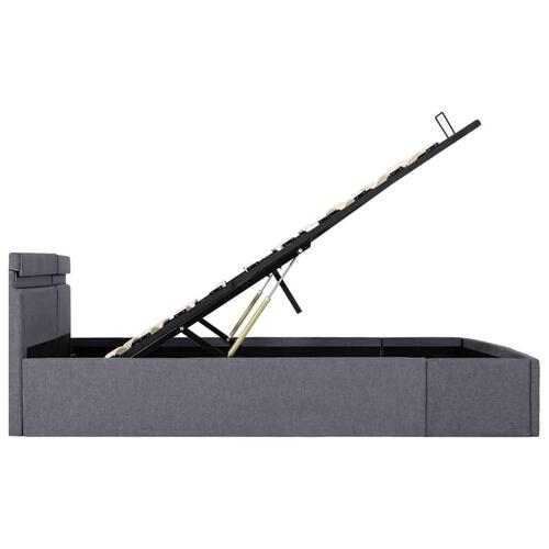 Hydraulisk opbevaringsseng med LED 180x200 cm stof mørkegrå