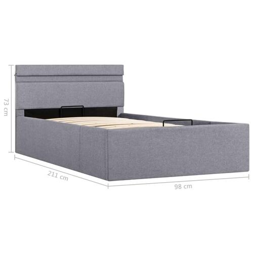 Hydraulisk opbevaringsseng med LED 90x200 cm stof lysegrå