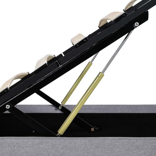 Hydraulisk opbevaringsseng med LED 160x200 cm stof lysegrå