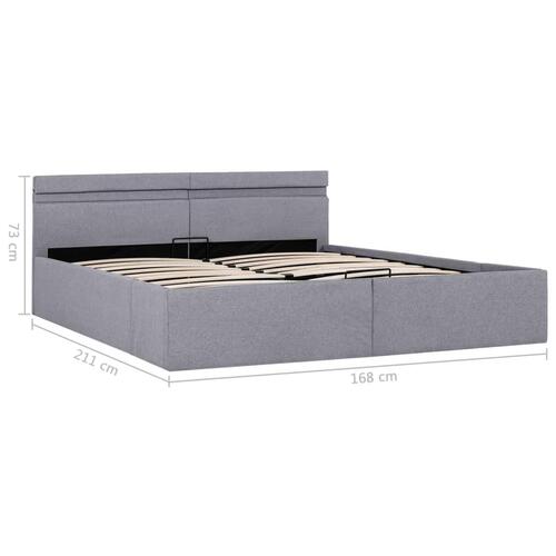 Hydraulisk opbevaringsseng med LED 160x200 cm stof lysegrå