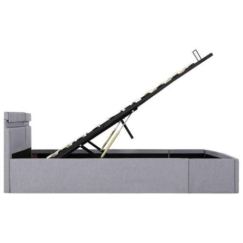 Hydraulisk opbevaringsseng med LED 180x200 cm stof lysegrå