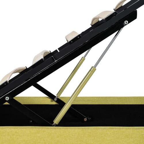 Hydraulisk opbevaringsseng med LED 140x200 cm stof limegul