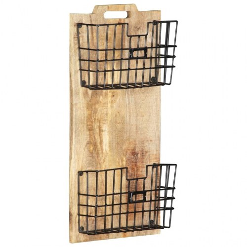 Væghængt magasinholder 33x10x67 cm massivt ru mangotræ