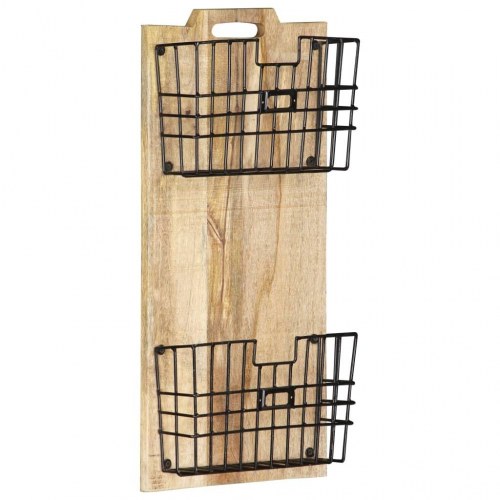 Væghængt magasinholder 33x10x67 cm massivt ru mangotræ