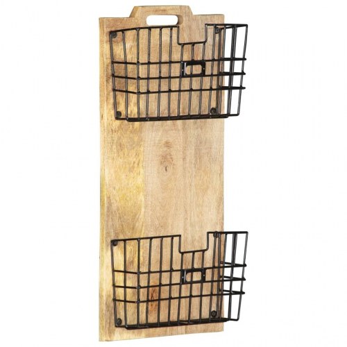 Væghængt magasinholder 33x10x67 cm massivt ru mangotræ