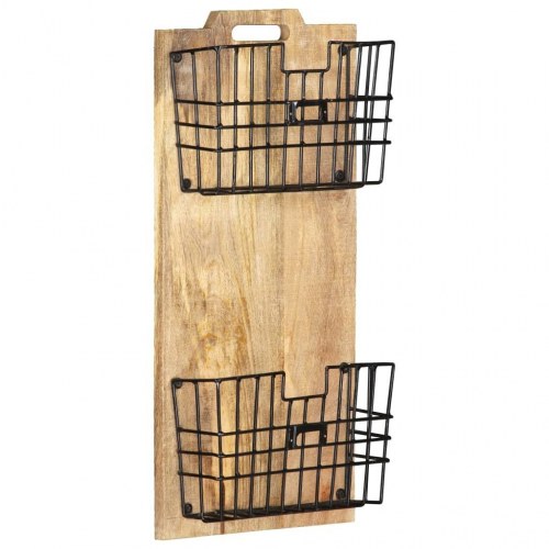 Væghængt magasinholder 33x10x67 cm massivt ru mangotræ