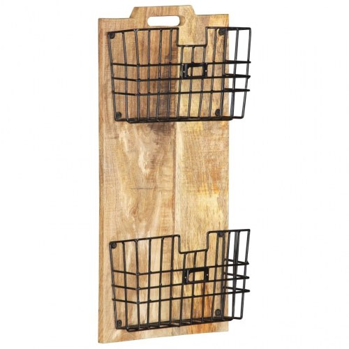 Væghængt magasinholder 33x10x67 cm massivt ru mangotræ