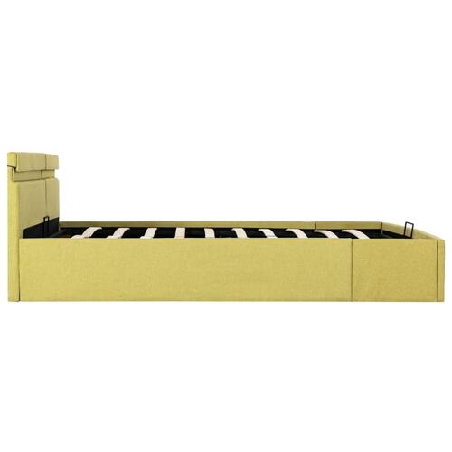 Hydraulisk opbevaringsseng med LED 160x200 cm stof limegul