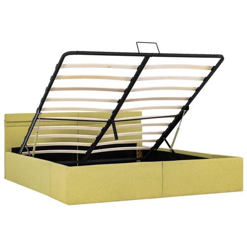Hydraulisk opbevaringsseng med LED 160x200 cm stof limegul