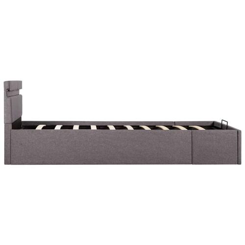 Hydraulisk opbevaringsseng med LED 90x200 cm stof gråbrun