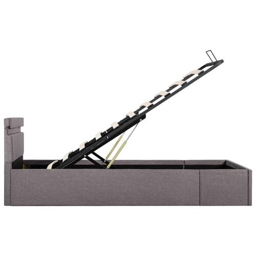 Hydraulisk opbevaringsseng med LED 90x200 cm stof gråbrun