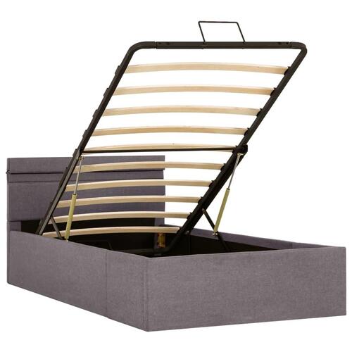 Hydraulisk opbevaringsseng med LED 100x200 cm stof gråbrun