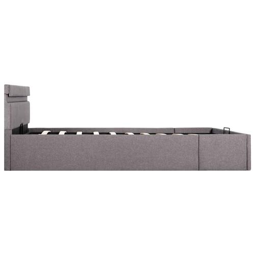 Hydraulisk opbevaringsseng med LED 140x200 cm stof gråbrun