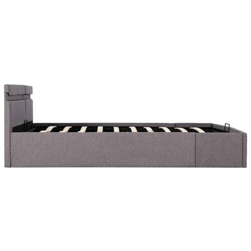 Hydraulisk opbevaringsseng med LED 180x200 cm stof gråbrun