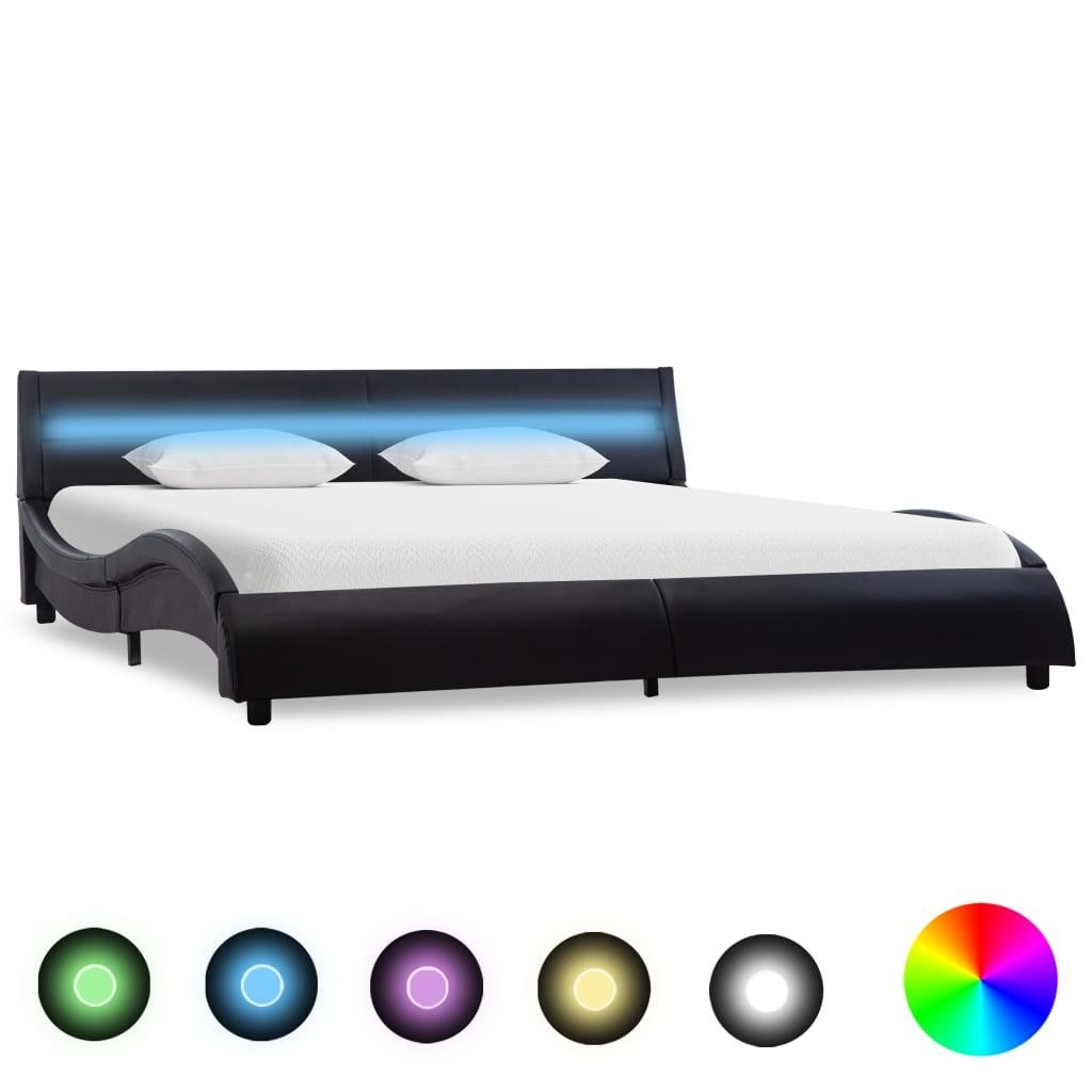 Sengestel med LED 140x200 cm kunstlæder sort