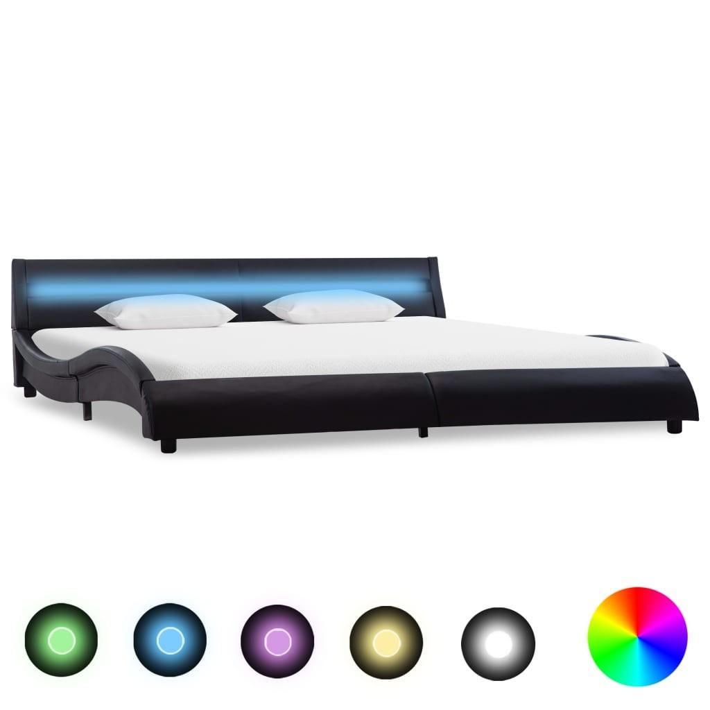 Sengestel med LED 180 x 200 cm kunstlæder sort