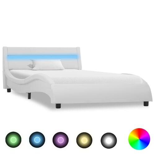 Sengestel med LED 90x200 cm kunstlæder hvid