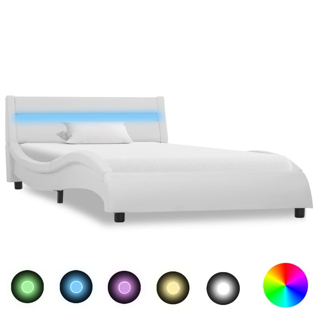 Sengestel med LED 90x200 cm kunstlæder hvid