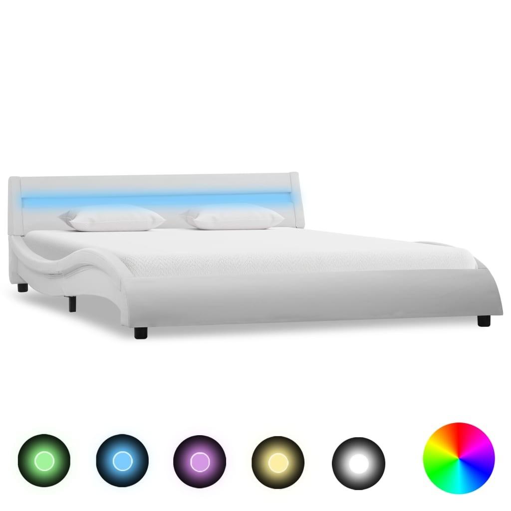 Sengestel med LED 160 x 200 cm kunstlæder hvid