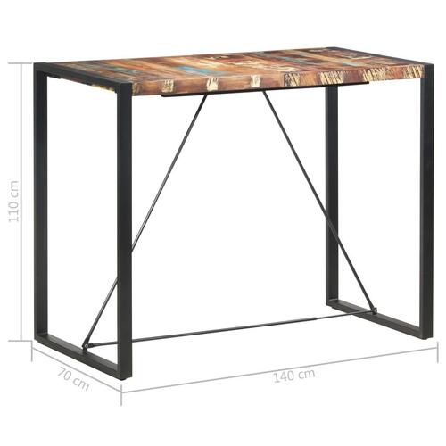 Barbord 140 x 70 x 110 cm massivt genbrugstræ