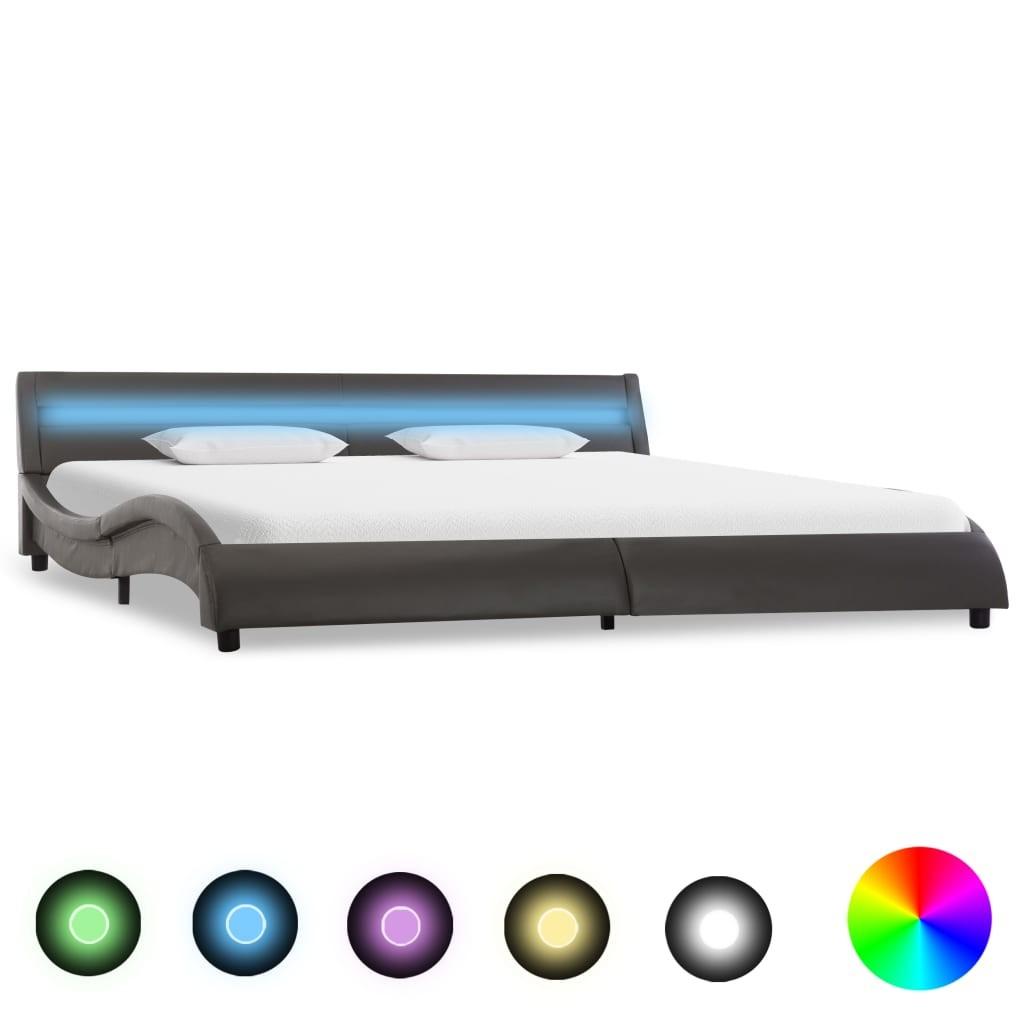 Sengestel med LED 180x200 cm kunstlæder grå