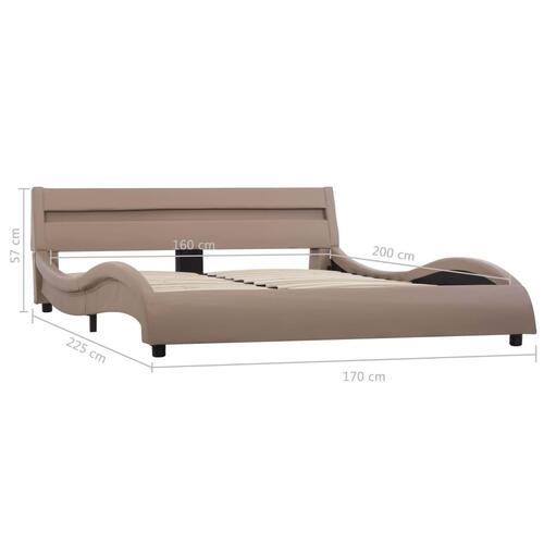 Sengestel med LED 160 x 200 cm kunstlæder cappuccinofarvet