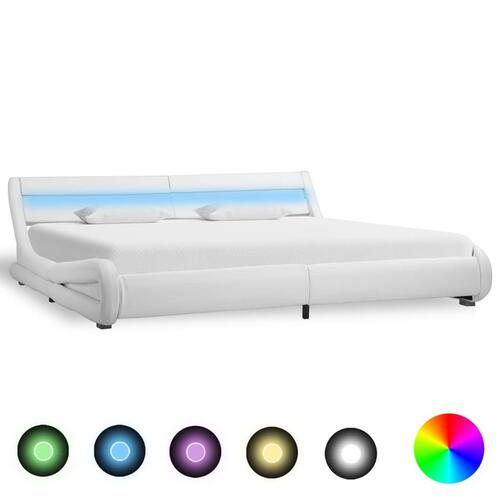 Sengestel med LED 180x200 cm kunstlæder hvid