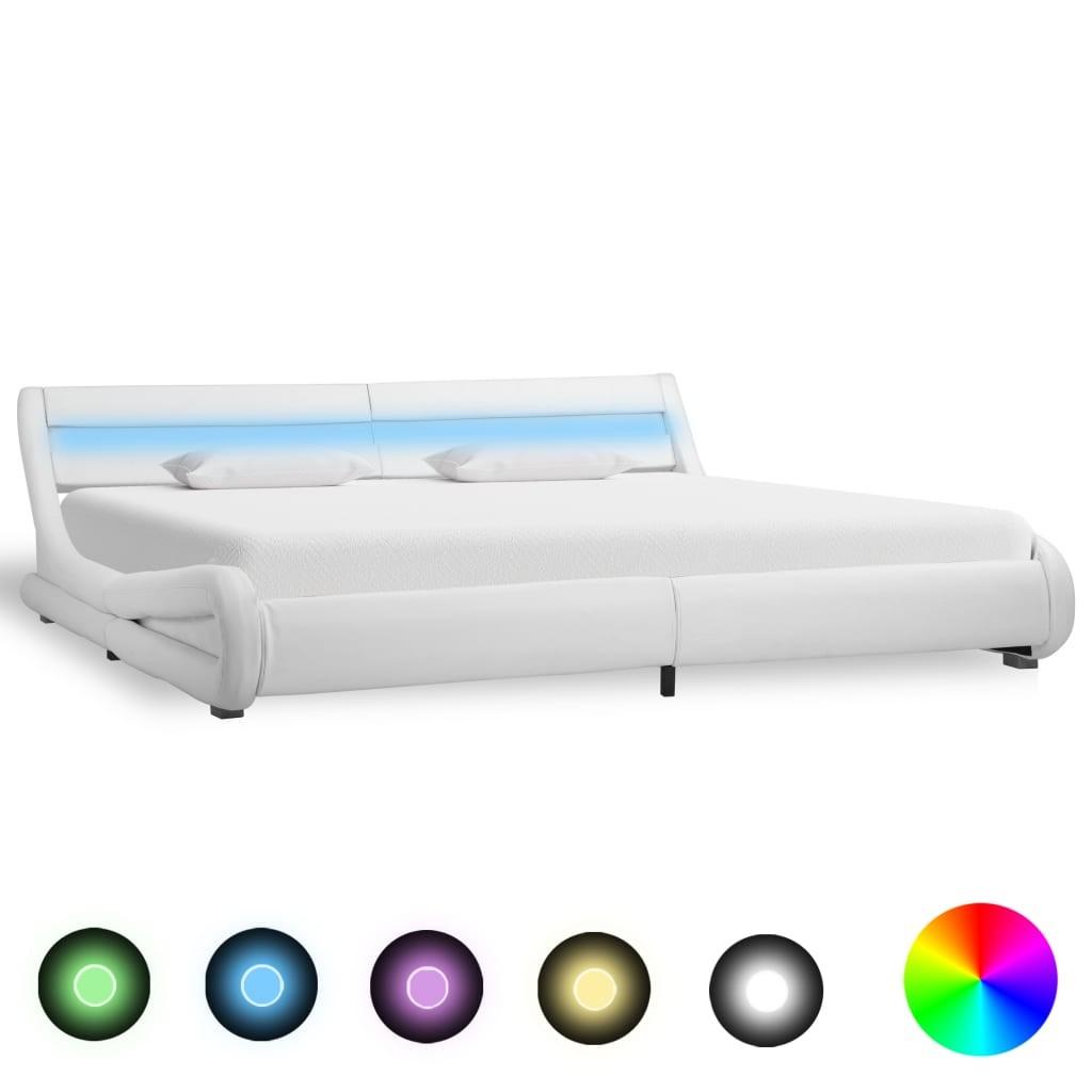 Sengestel med LED 180x200 cm kunstlæder hvid