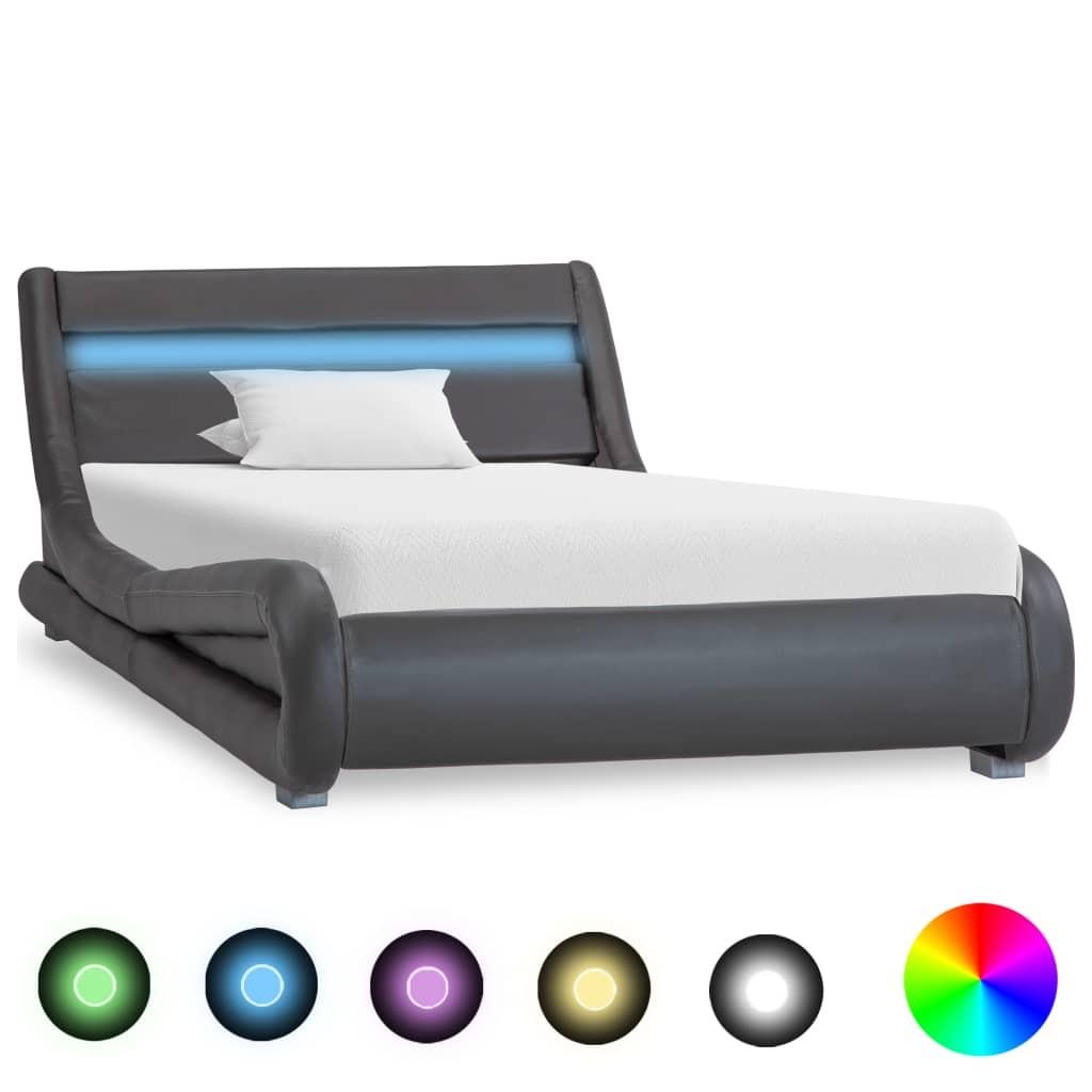 Sengestel med LED 100x200 cm kunstlæder grå