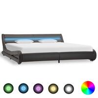 Sengestel med LED 180x200 cm kunstlæder grå
