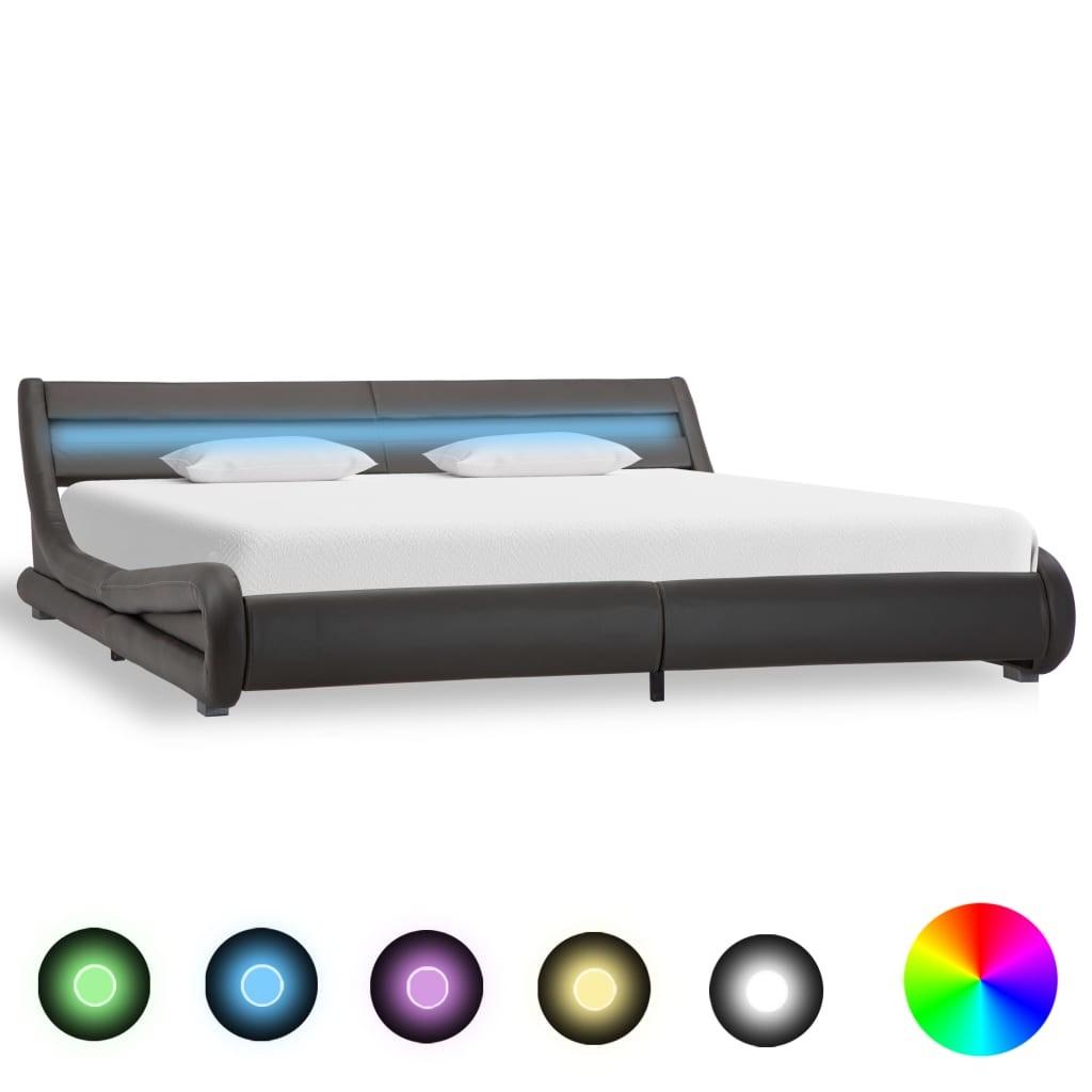 Sengestel med LED 180x200 cm kunstlæder grå