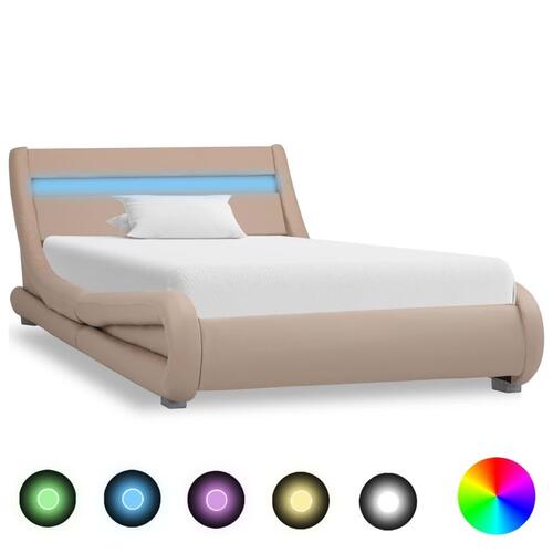 Sengestel med LED 100 x 200 cm kunstlæder cappuccinofarvet