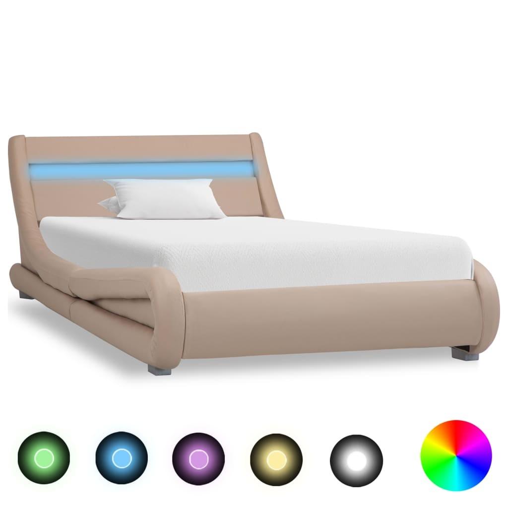 Sengestel med LED 100 x 200 cm kunstlæder cappuccinofarvet