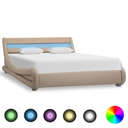 Sengestel med LED 160 x 200 cm kunstlæder cappuccinofarvet