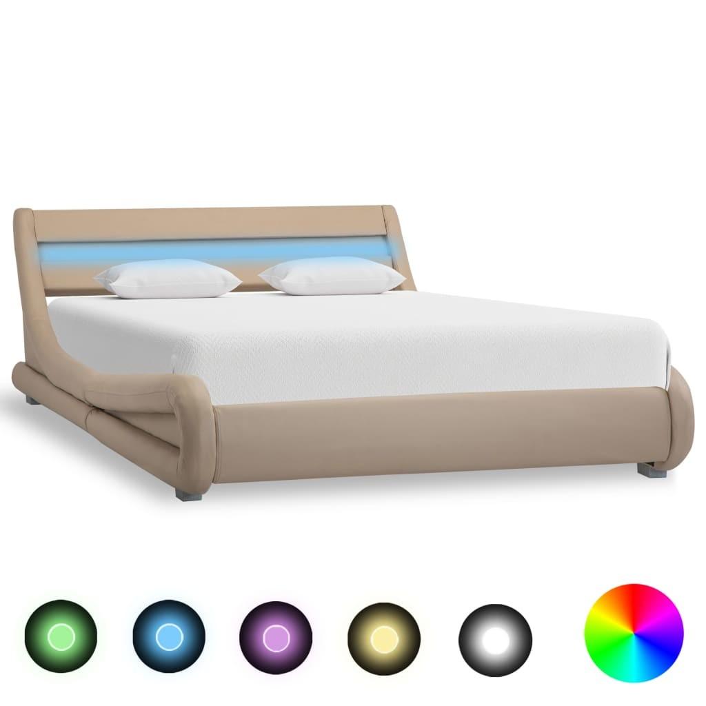 Sengestel med LED 160 x 200 cm kunstlæder cappuccinofarvet