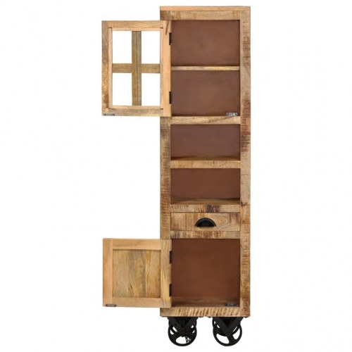 Højskab på hjul 38 x 30 x 143 cm massiv ru mangotræ