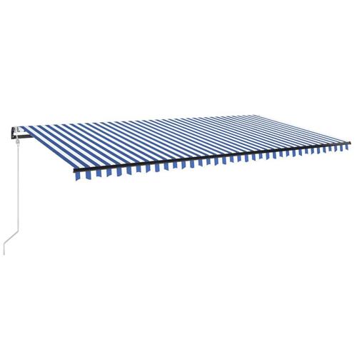Markise m. LED + vindsensor 600x350 cm automatisk blå og hvid