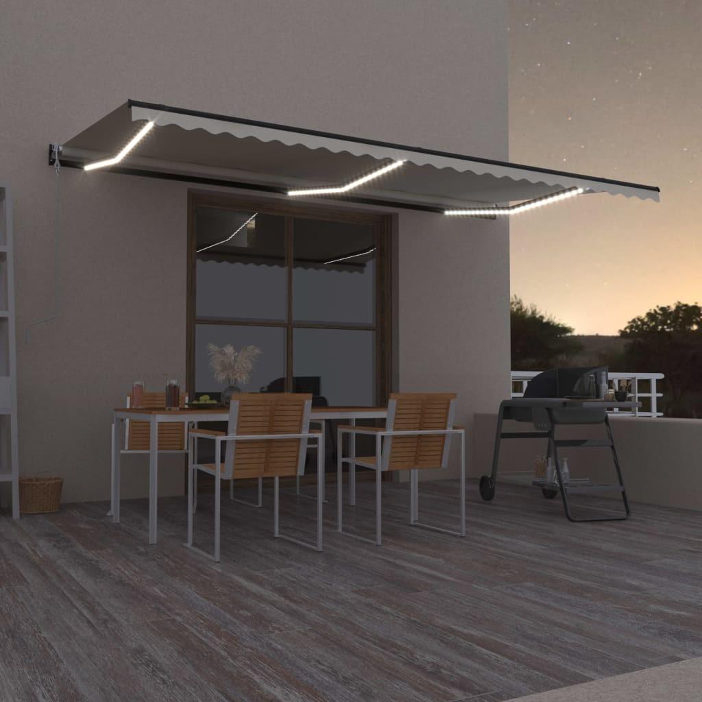 Markise m. LED + vindsensor 600x350 cm automatisk cremefarvet