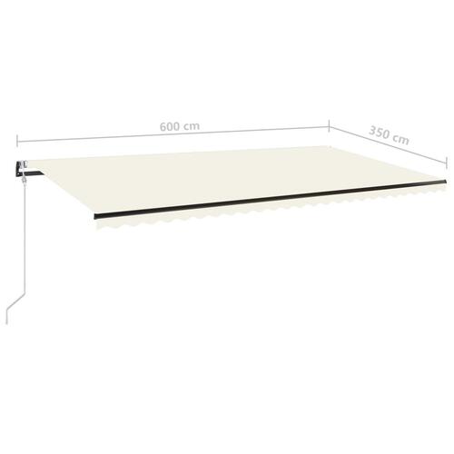 Markise m. LED + vindsensor 600x350 cm automatisk cremefarvet
