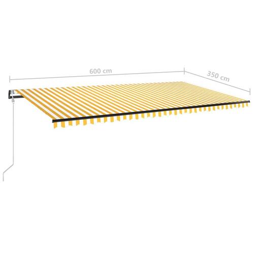 Markise m. LED + vindsensor 600x350 cm automatisk gul og hvid