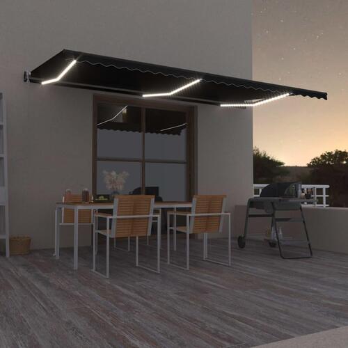 Markise m. LED + vindsensor 600x350 cm automatisk antracit