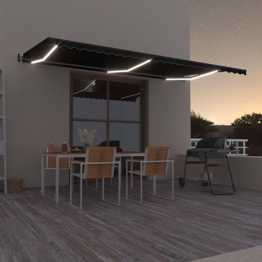 Markise m. LED + vindsensor 600x350 cm automatisk antracit